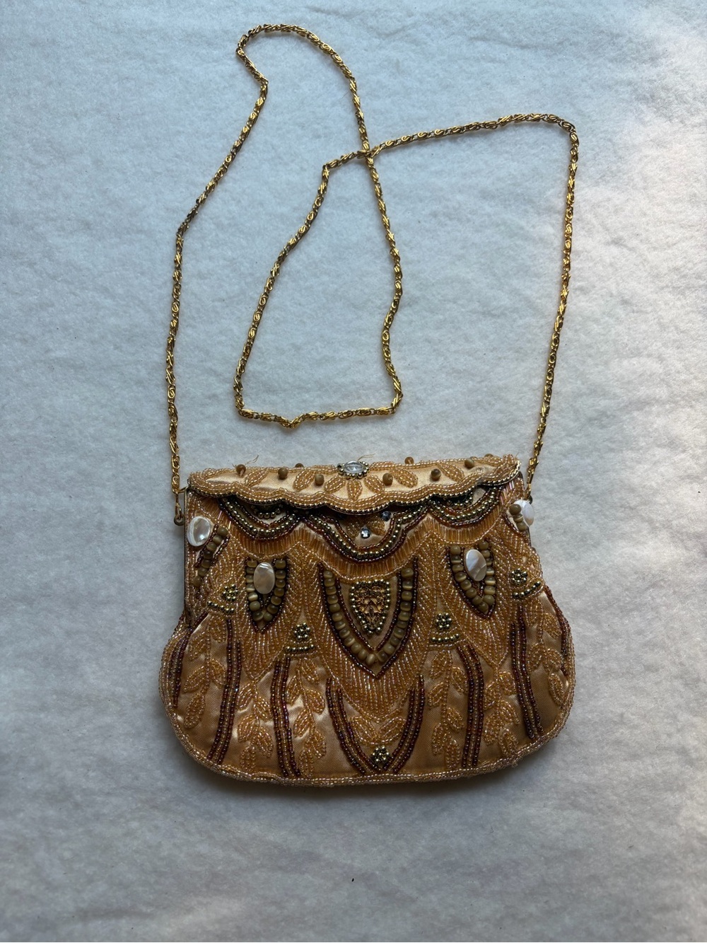 Vintage Jessica McClintock Gold Beaded Evening Clutch Crossbody Bag